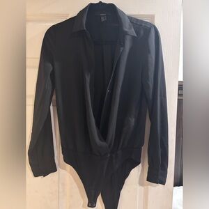 Forever 21 Black Long-Sleeve Wrap Bodysuit